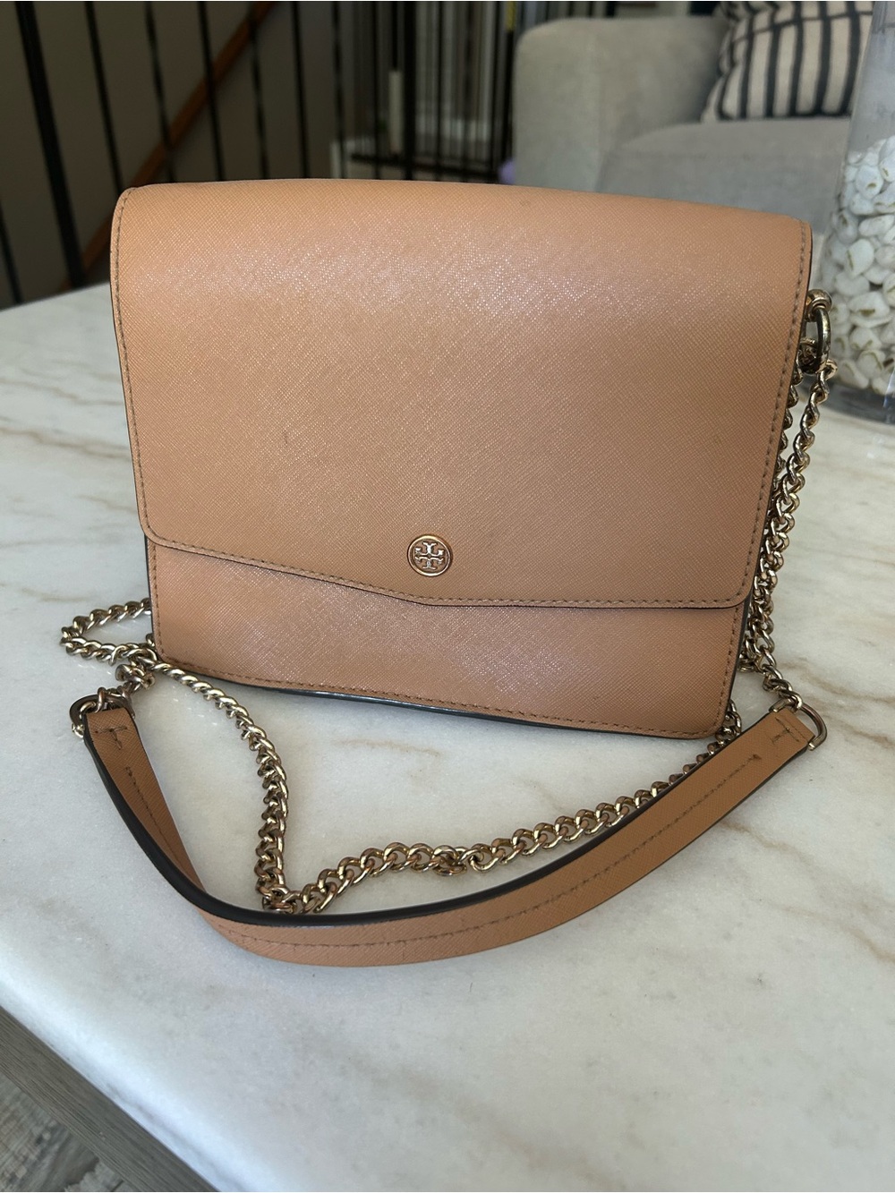 Tory Burch Robinson Leather Crossbody Bag in Tan